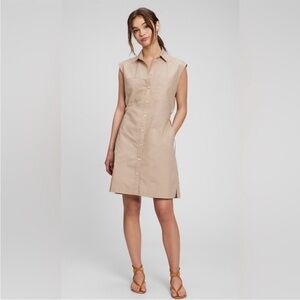 100% cotton GAP Beige Sleeveless Button-Down Dress
